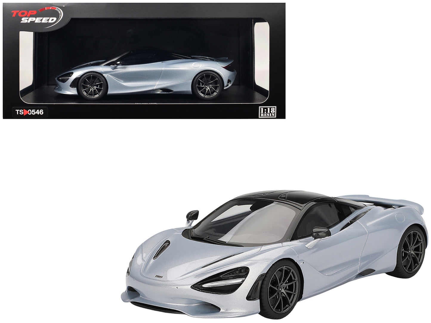 McLaren 750S Ice Silver Metallic with Black Top 1/18 Model Car by Top Speed  free shipping USA