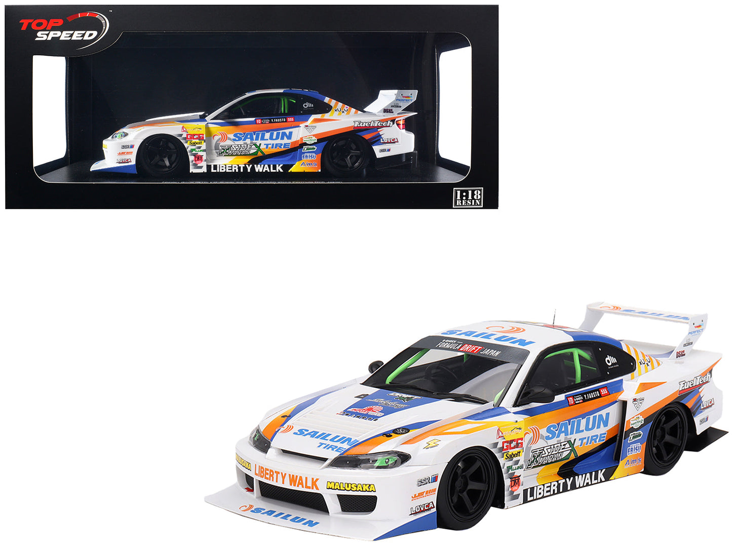 Nissan LB-Super Silhouette S15 SILVIA #555 Yukio Fausto "Formula Drift Japan" (2023) 1/18 Model Car by Top Speed  free shipping USA