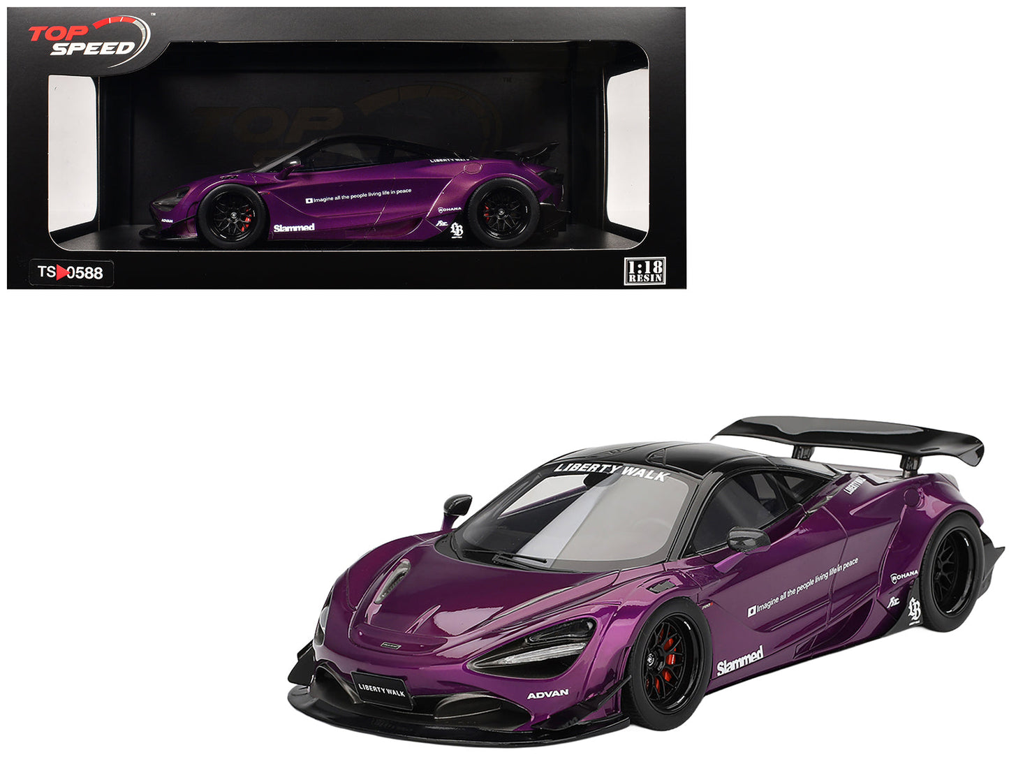 McLaren 720S "LB-Works" Purple Metallic with Black Top 1/18 Model Car by Top Speed  free shipping USA