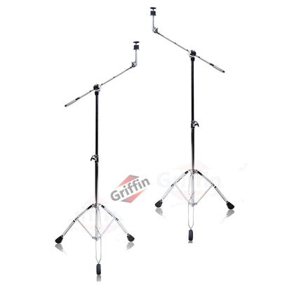 Cymbal Stand With Boom Arm by GRIFFIN (Pack of 2) | Drum Percussion Gear Hardware Set with Double Braced Legs | Counterweight Adapter for Mounting Heavy Duty Crash, Ride, Splash Cymbals For Drummers by GeekStands.com