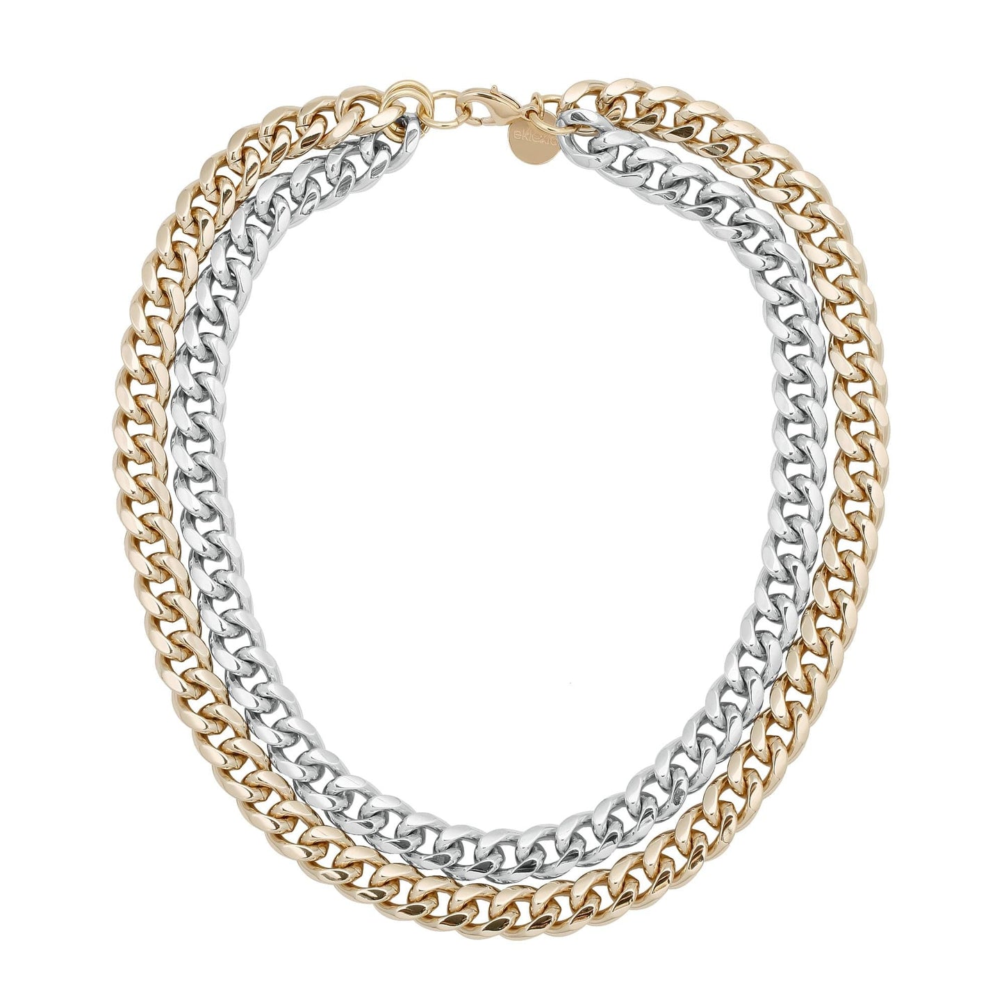TWO-TONED DOUBLE CURB CHAIN NECKLACE by eklexic jewelry