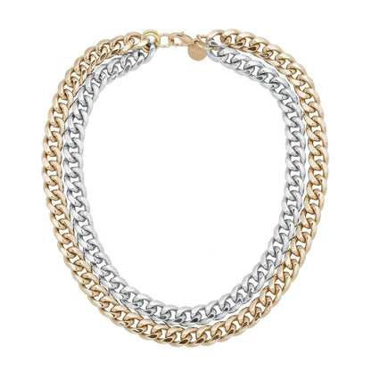 TWO-TONED DOUBLE CURB CHAIN NECKLACE by eklexic jewelry
