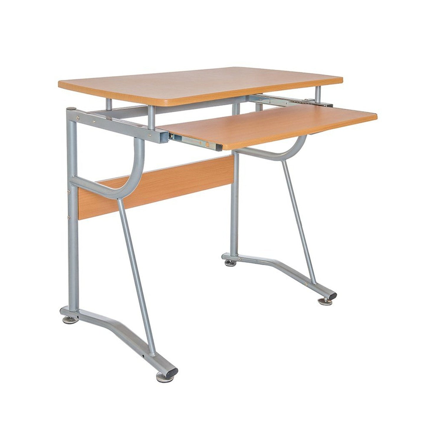 Techni Mobili Compact Computer Desk with Side Shelf and Keyboard Panel, Cherry by Level Up Desks