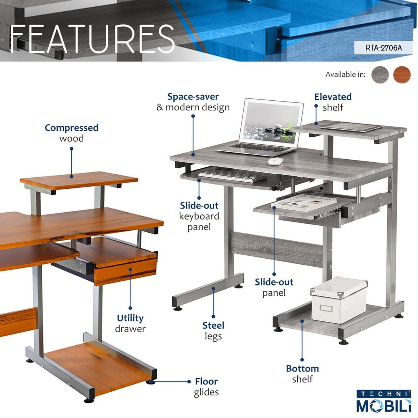 Techni Mobili Complete Computer Workstation Desk, Grey by Level Up Desks