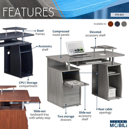Techni Mobili Complete Computer Workstation Desk With Storage, Espresso by Level Up Desks