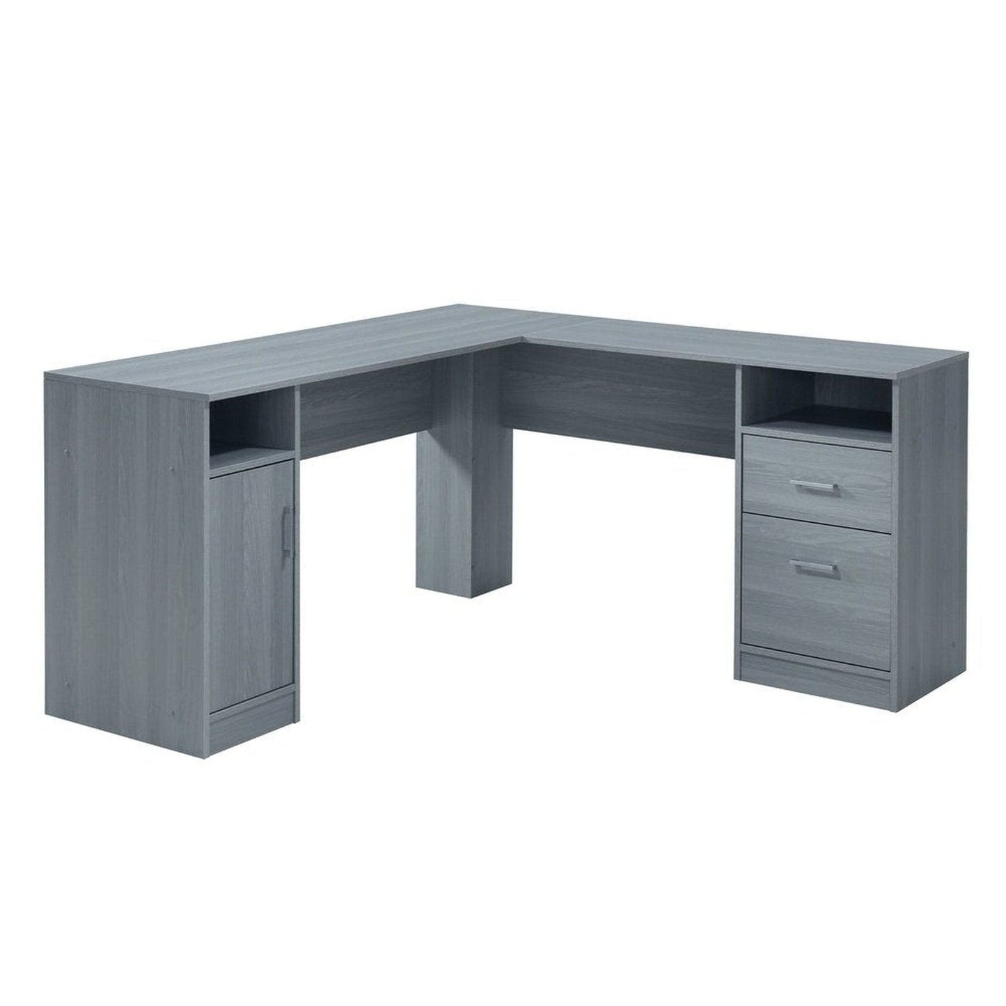 Techni Mobili Functional L-Shape Desk with Storage, Grey by Level Up Desks