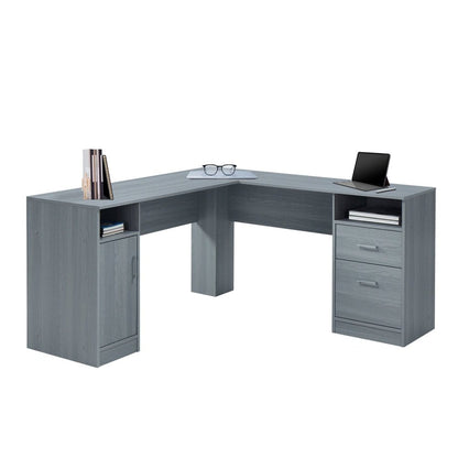 Techni Mobili Functional L-Shape Desk with Storage, Grey by Level Up Desks