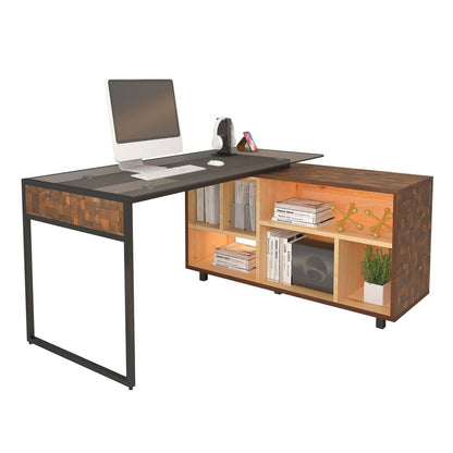Techni Mobili L-Shape Corner Desk with Multiple Storage, Oak by Level Up Desks