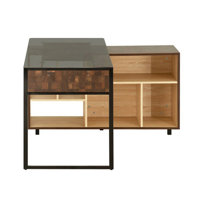 Techni Mobili L-Shape Corner Desk with Multiple Storage, Oak by Level Up Desks