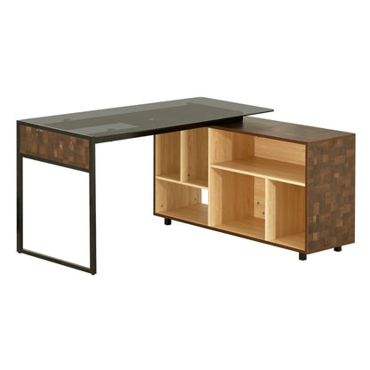 Techni Mobili L-Shape Corner Desk with Multiple Storage, Oak by Level Up Desks