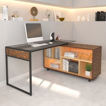 Techni Mobili L-Shape Corner Desk with Multiple Storage, Oak by Level Up Desks