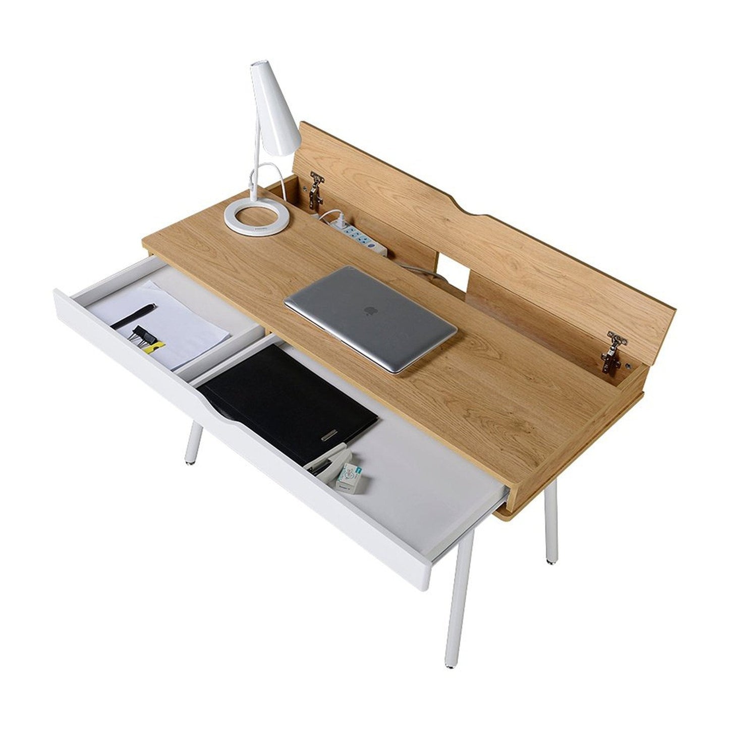 Techni Mobili Modern Multi Storage Computer Desk with Storage, Pine by Level Up Desks