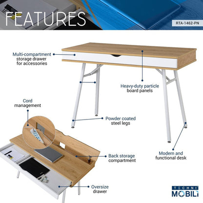 Techni Mobili Modern Multi Storage Computer Desk with Storage, Pine by Level Up Desks