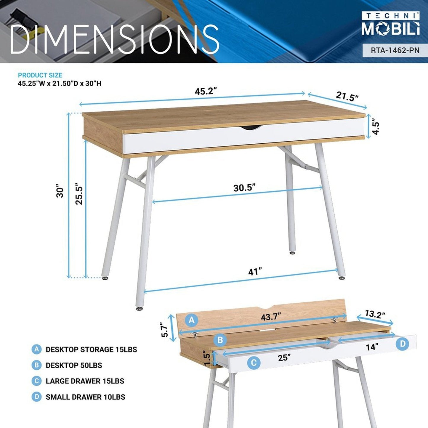 Techni Mobili Modern Multi Storage Computer Desk with Storage, Pine by Level Up Desks
