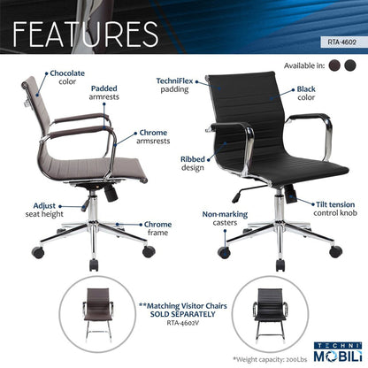 Techni Mobili Modern Visitor Office Chair, Chocolate by Level Up Desks