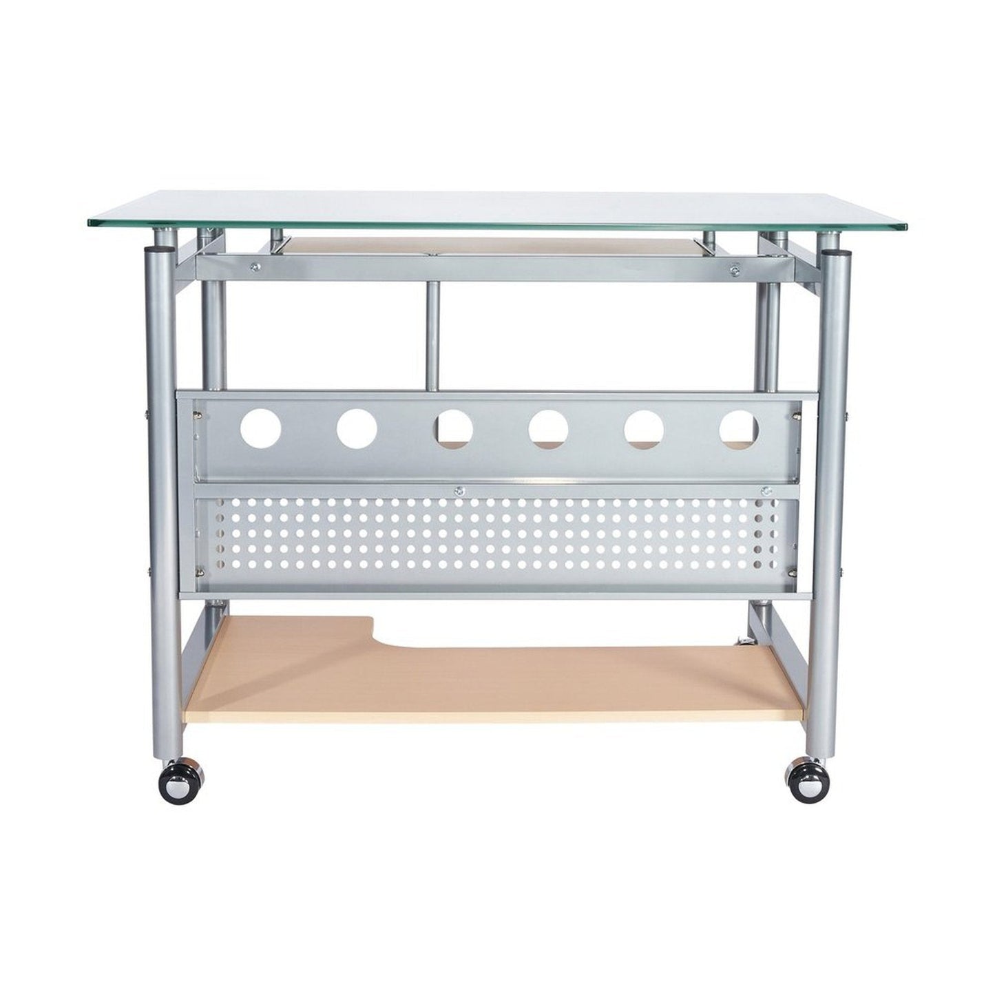 Techni Mobili Rolling Computer Desk, Glass and Silver by Level Up Desks