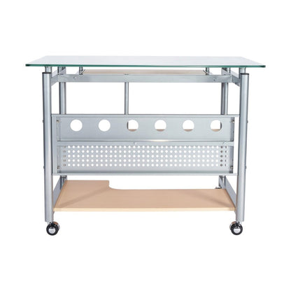Techni Mobili Rolling Computer Desk, Glass and Silver by Level Up Desks