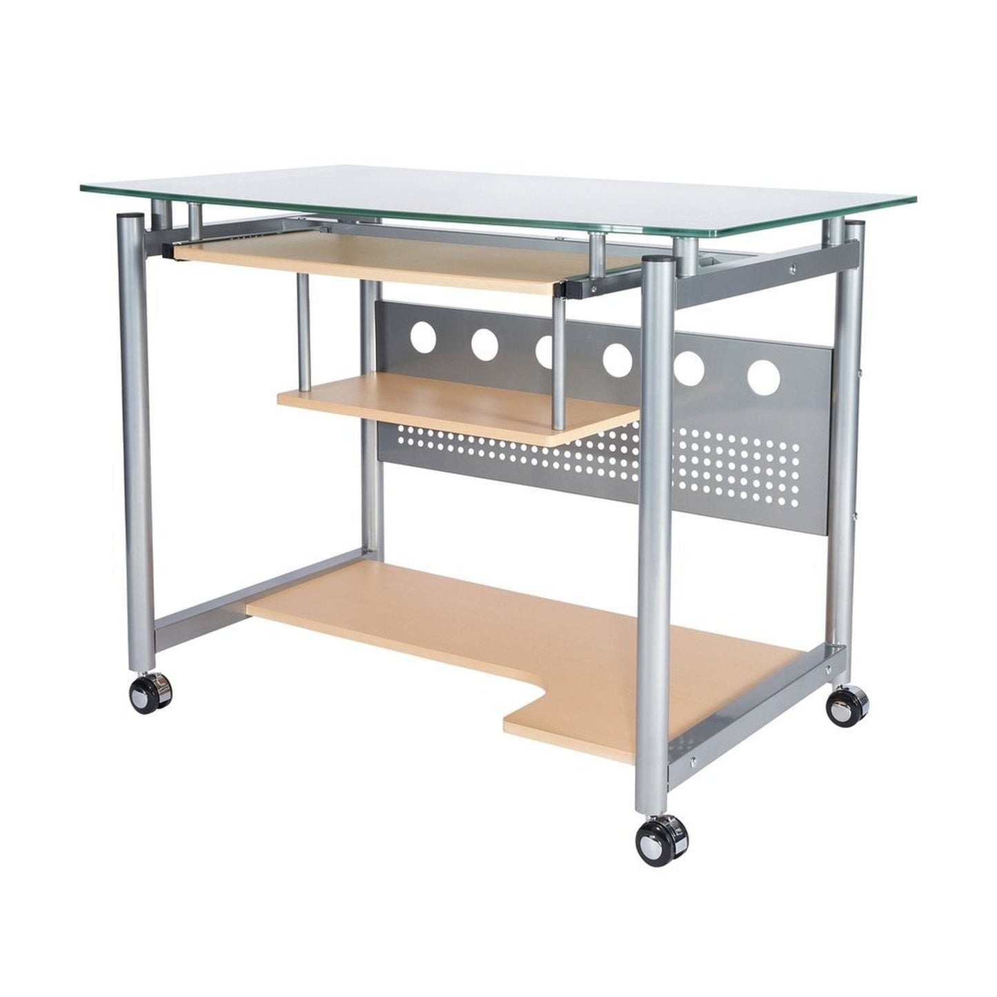 Techni Mobili Rolling Computer Desk, Glass and Silver by Level Up Desks