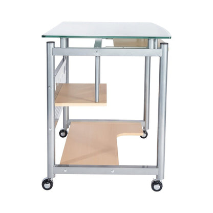 Techni Mobili Rolling Computer Desk, Glass and Silver by Level Up Desks
