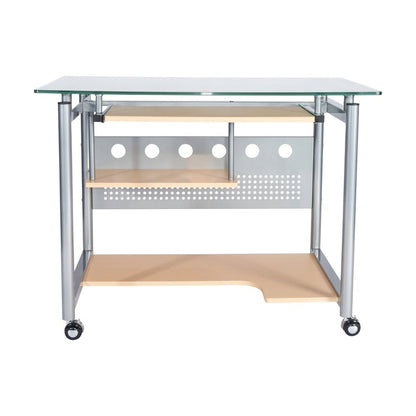 Techni Mobili Rolling Computer Desk, Glass and Silver by Level Up Desks