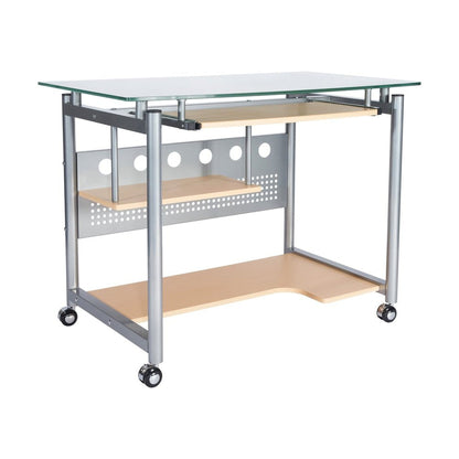Techni Mobili Rolling Computer Desk, Glass and Silver by Level Up Desks