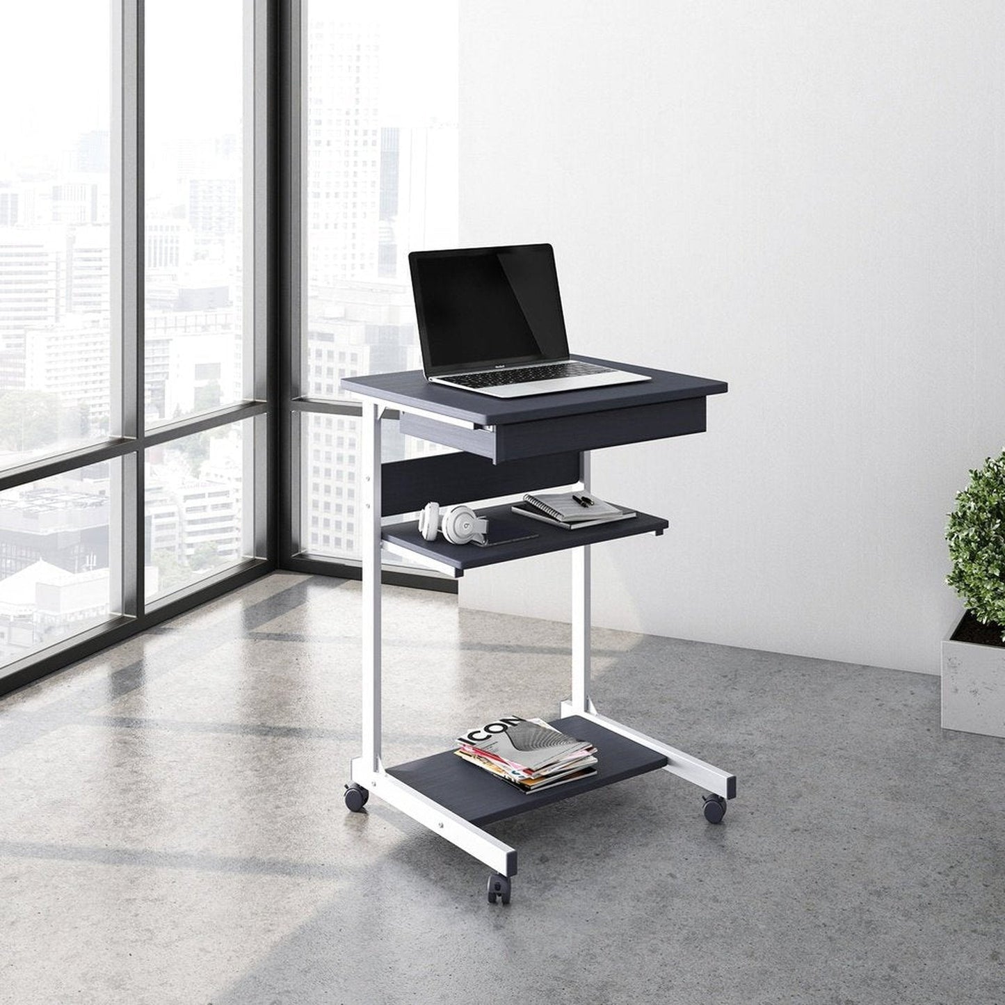 Techni Mobili Rolling Laptop Cart with Storage, Graphite by Level Up Desks
