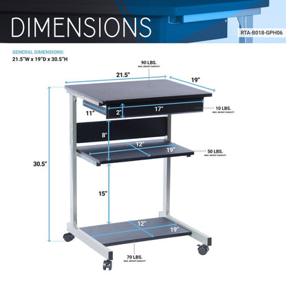 Techni Mobili Rolling Laptop Cart with Storage, Graphite by Level Up Desks