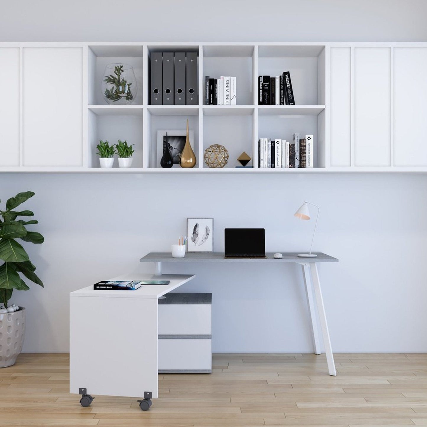 Techni Mobili Rotating Multi-Positional Modern Desk, Grey by Level Up Desks