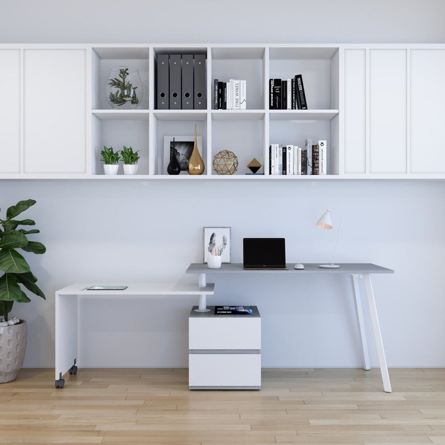 Techni Mobili Rotating Multi-Positional Modern Desk, Grey by Level Up Desks