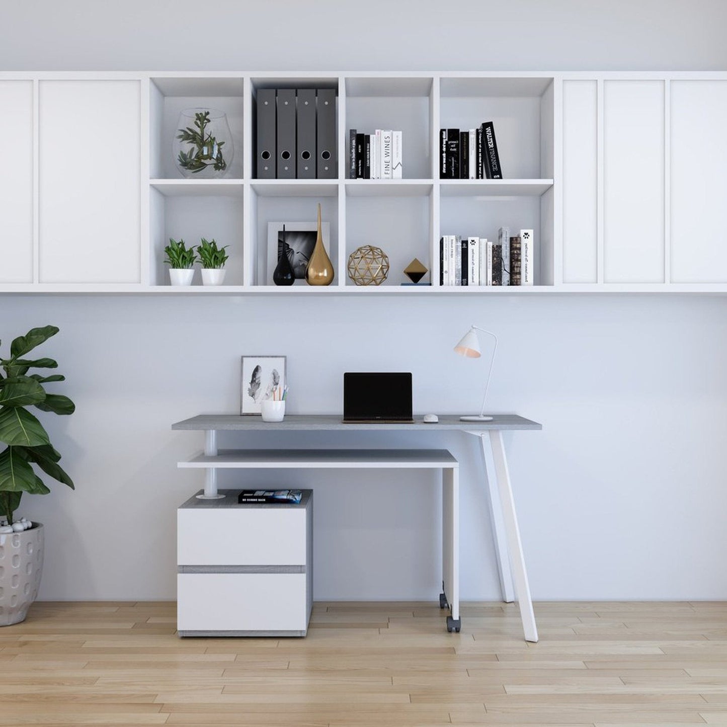 Techni Mobili Rotating Multi-Positional Modern Desk, Grey by Level Up Desks