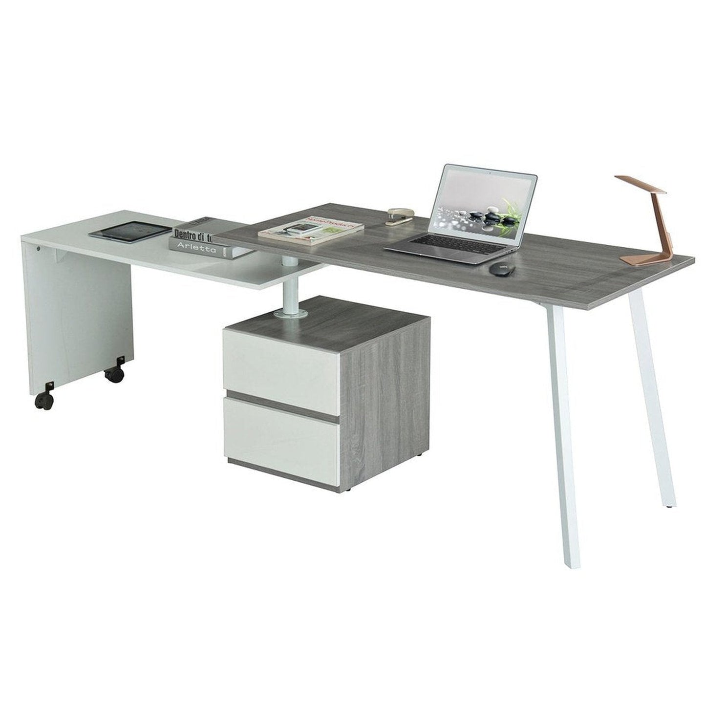 Techni Mobili Rotating Multi-Positional Modern Desk, Grey by Level Up Desks