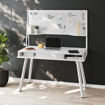 Techni Mobili Study Computer Desk with Storage & Magnetic Dry Erase White Board, White by Level Up Desks