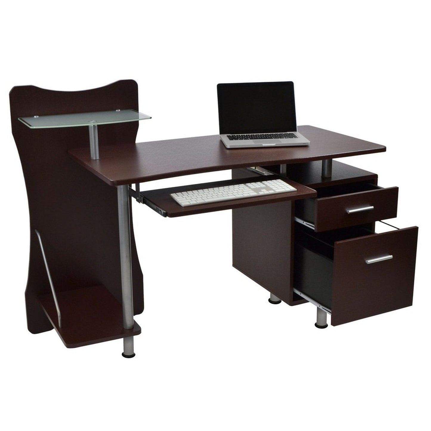 Techni Mobili Stylish Computer Desk with Storage, Chocolate by Level Up Desks