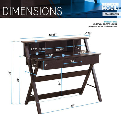 Techni Mobili Writing Desk with Storage, Wenge by Level Up Desks