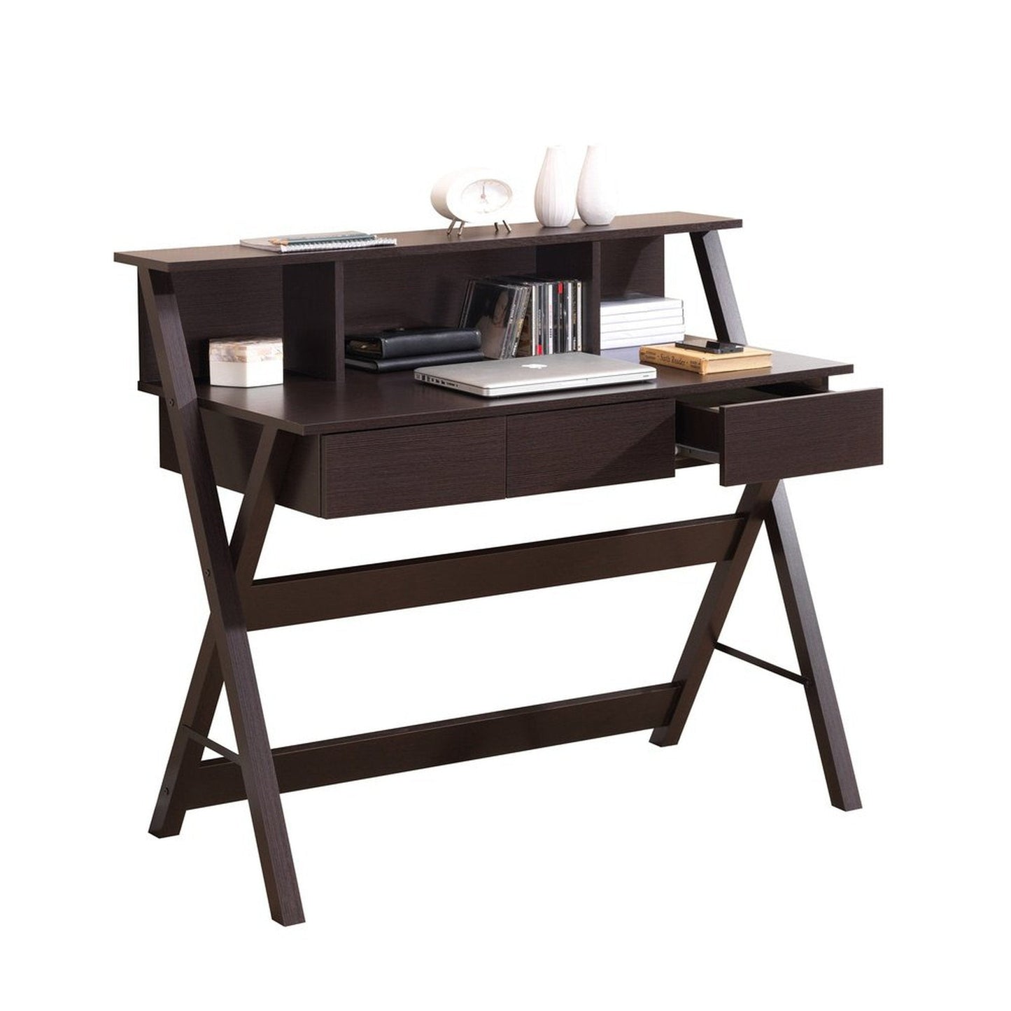 Techni Mobili Writing Desk with Storage, Wenge by Level Up Desks