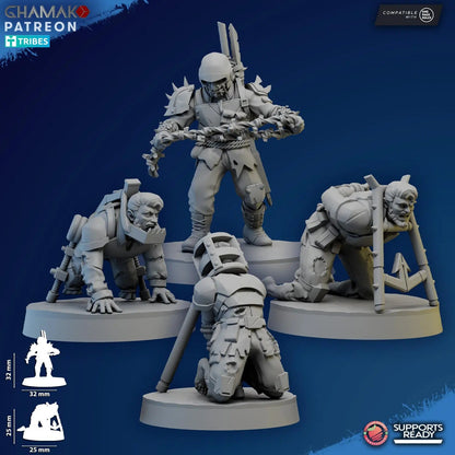 Tortured Prisoners and Torturer by Ghamak, 28/32mm Heroic Scale Miniature, 32mm tall, 4 Units