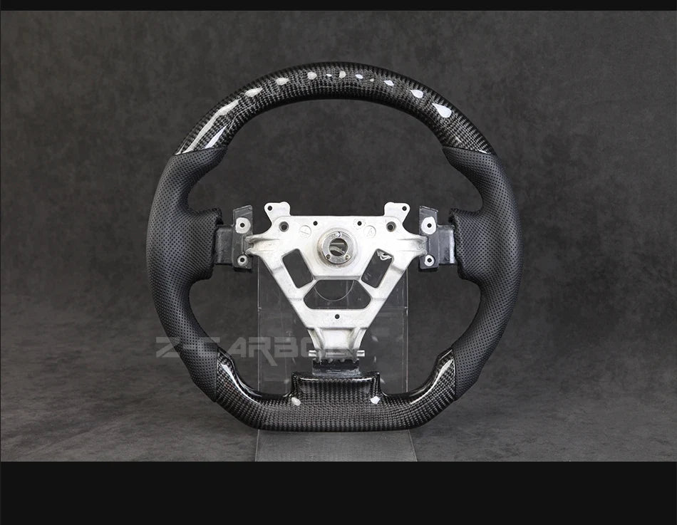 For Nissan 350Z Z33 2003-2008 LED Steering Wheel Carbon Fiber Perforated Leather Steering Wheel Flat Bottom Red Stitching