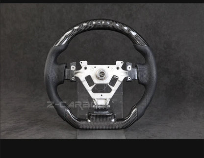 For Nissan 350Z Z33 2003-2008 LED Steering Wheel Carbon Fiber Perforated Leather Steering Wheel Flat Bottom Red Stitching