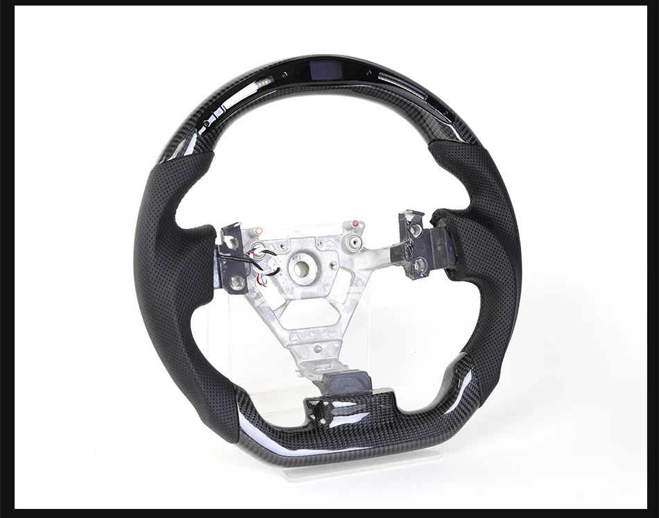 For Nissan 350Z Z33 2003-2008 LED Steering Wheel Carbon Fiber Perforated Leather Steering Wheel Flat Bottom Red Stitching