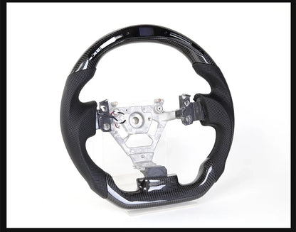 For Nissan 350Z Z33 2003-2008 LED Steering Wheel Carbon Fiber Perforated Leather Steering Wheel Flat Bottom Red Stitching