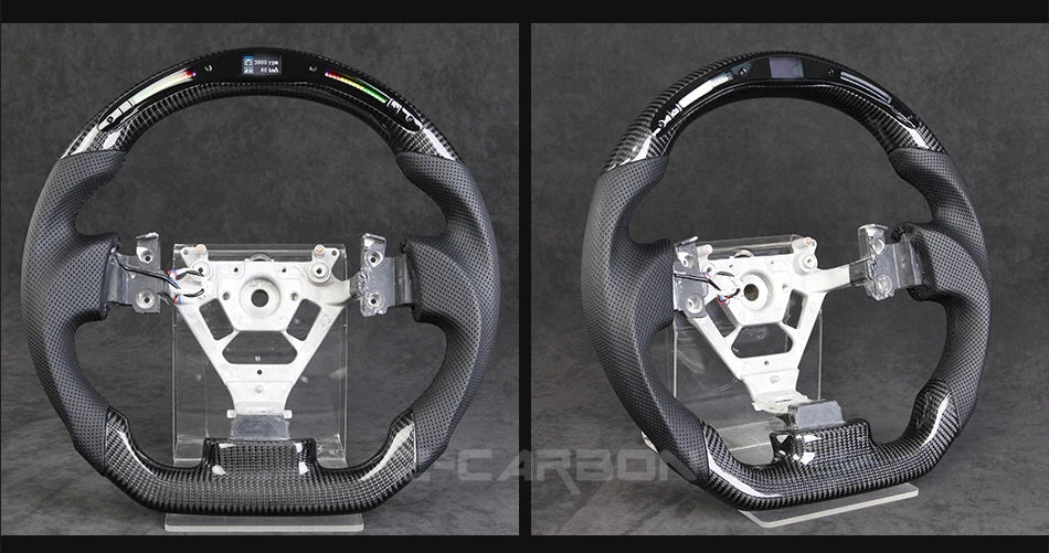 For Nissan 350Z Z33 2003-2008 LED Steering Wheel Carbon Fiber Perforated Leather Steering Wheel Flat Bottom Red Stitching