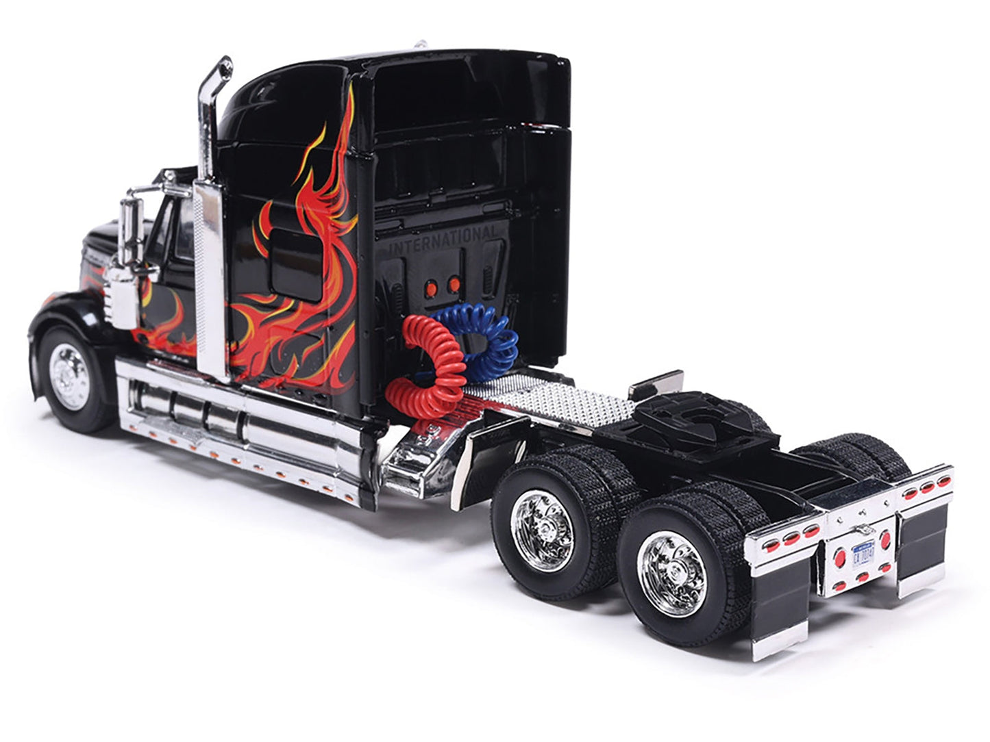 2010 International Lonestar Truck Tractor Black with Flame Graphics 1/64 Diecast Model by IXO Models