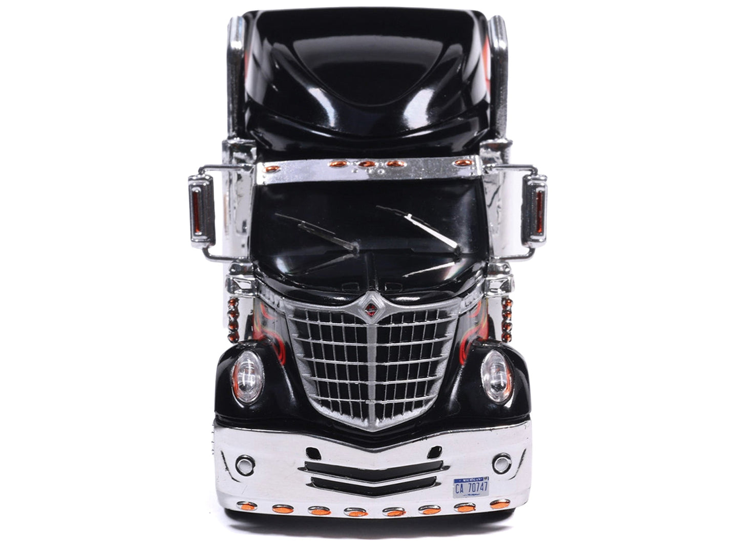 2010 International Lonestar Truck Tractor Black with Flame Graphics 1/64 Diecast Model by IXO Models