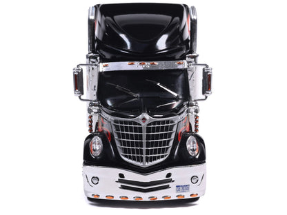2010 International Lonestar Truck Tractor Black with Flame Graphics 1/64 Diecast Model by IXO Models