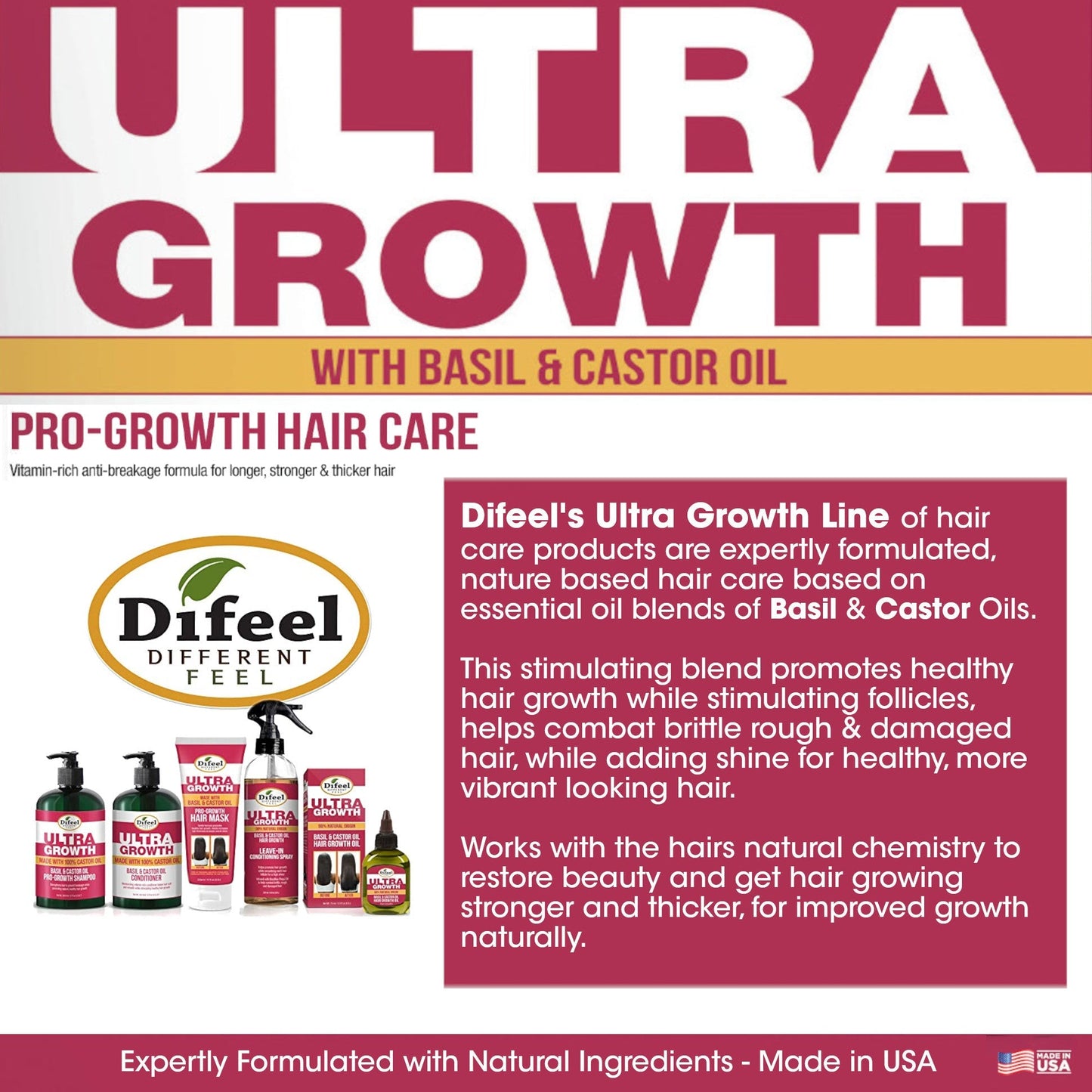 Difeel Ultra Growth Basil & Castor Hair Oil Leave in Conditioning Spray 8 oz. Larger Bottle by difeel - find your natural beauty