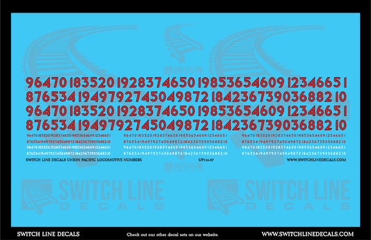HO Scale Union Pacific Locomotive Numbers Decal Set