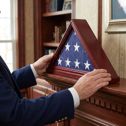 3'x5' Flag Display Case, Shadow Box (Not for Burial Funeral Flag), Solid Wood, Cherry Finish.