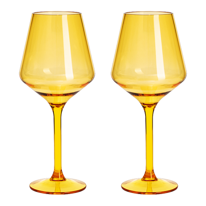 Floating Wine Glasses for Pool - Set of 2-15 OZ Shatterproof Poolside Wine Glasses, Tritan Plastic Reusable Stemware, Beach Outdoor Cocktail, Wine, Champagne, Water Glassware Spring Summer (Yellow) by The Wine Savant