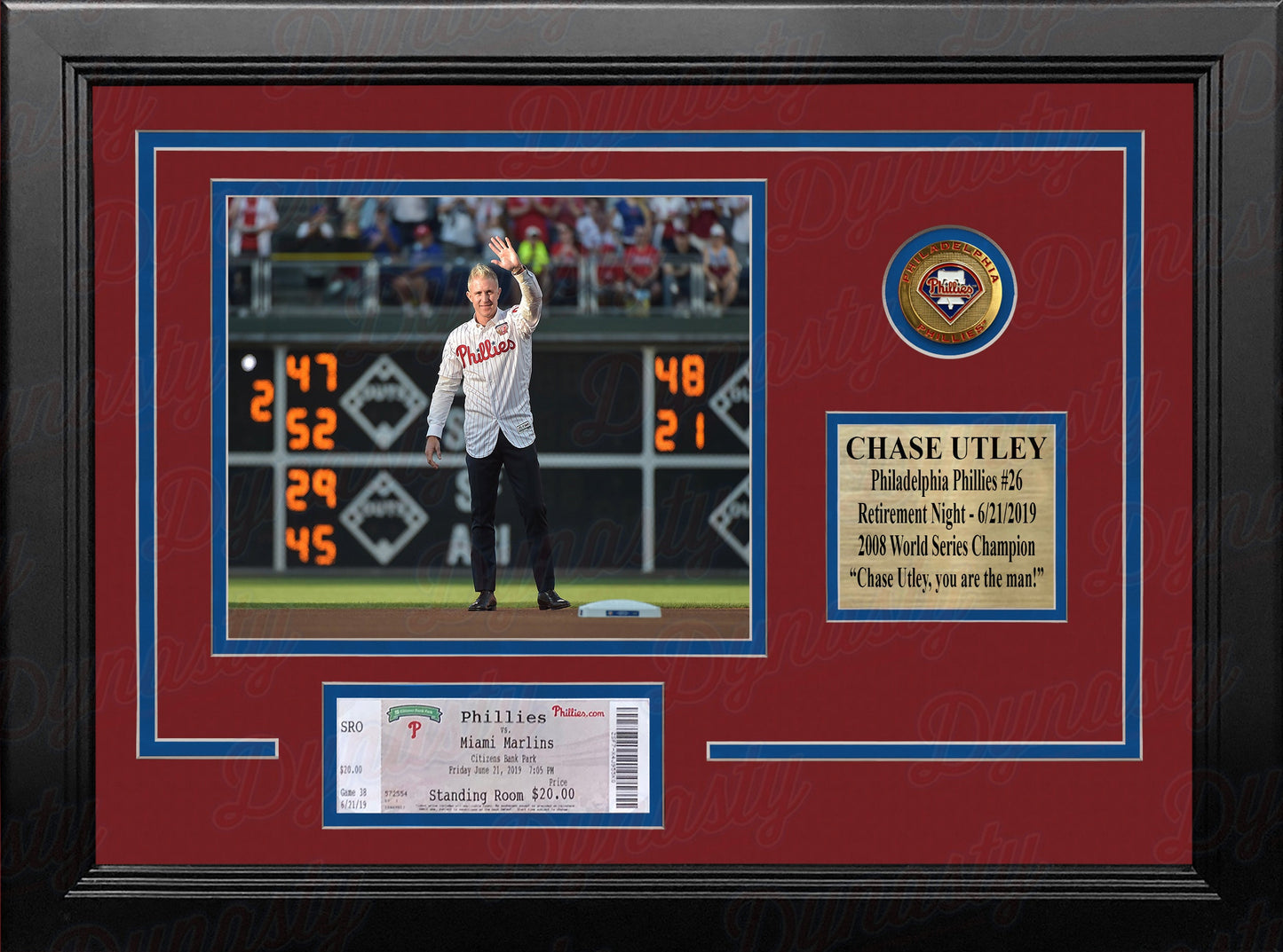 Chase Utley Retirement Night Philadelphia Phillies 8" x 10" Framed Baseball Photo with Replica Ticket