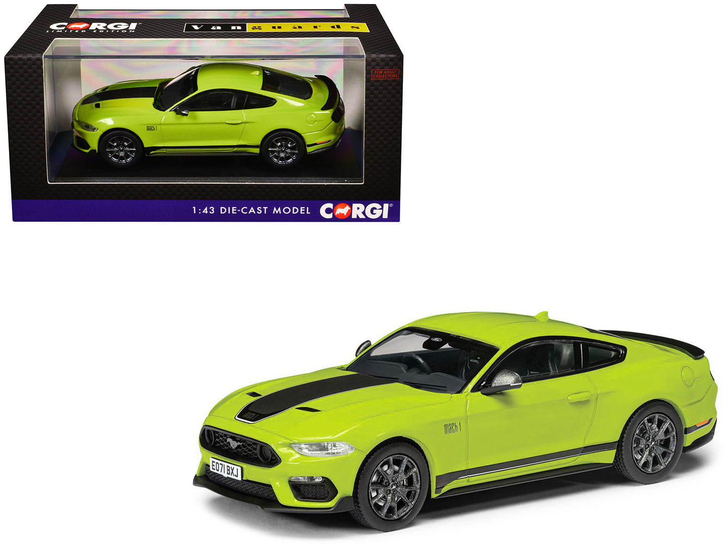Ford Mustang Mk6 Mach 1 RHD (Right Hand Drive) Grabber Yellow with Black Stripes "Vanguards" Series 1/43 Diecast Model Car by Corgi  free shipping USA